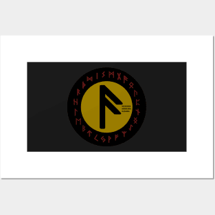 Yellow Ansuz Futhark Rune Symbol Posters and Art